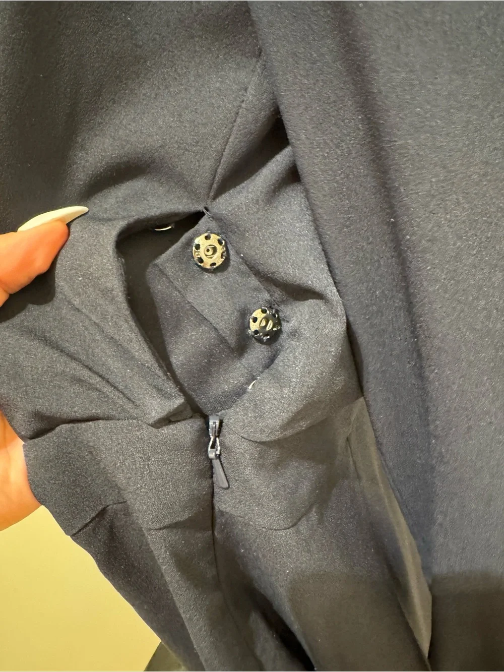 Tory Burch Navy Long-Sleeve Pintuck V-Neck Dress